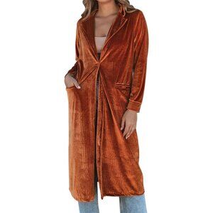 Unbranded Women's Open Front Cardigan Coat Sz L Orange Long Sleeve Stretch